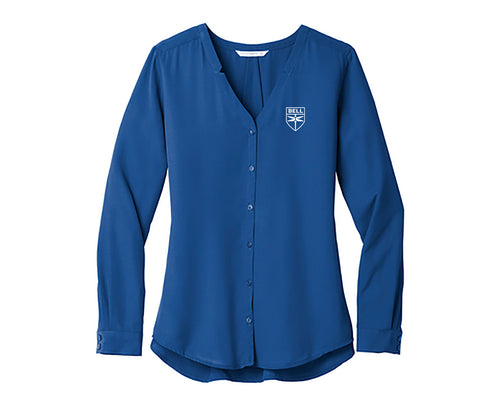 Ladies Long Sleeve Button-Front Blouse